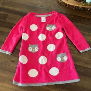 Pink and Gray Polka Dot Dress with Owl Design